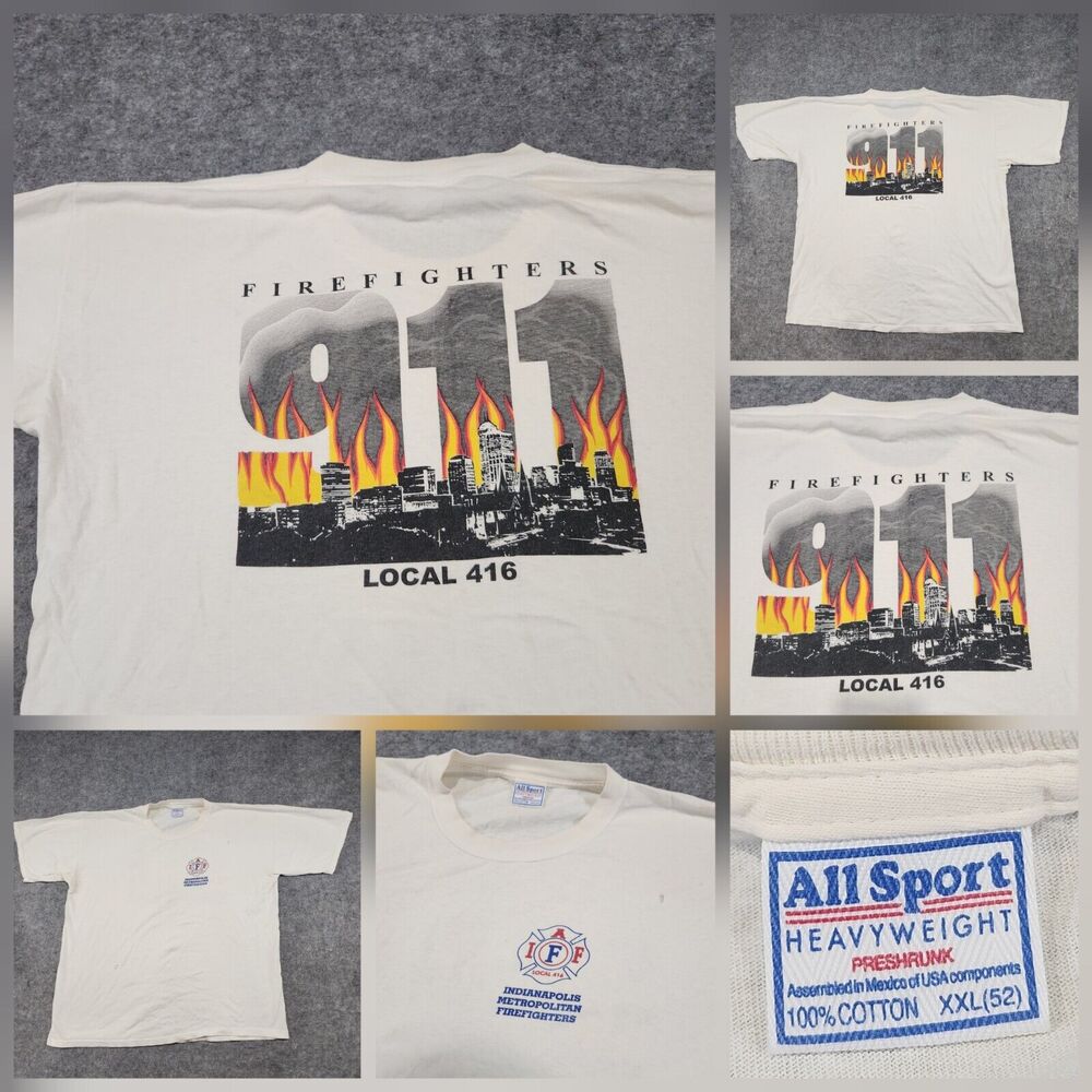 VTG 90s Y2K Indianapolis Firefighters Mens 2XL XXL Local 416 Distressed T‎ Shirt